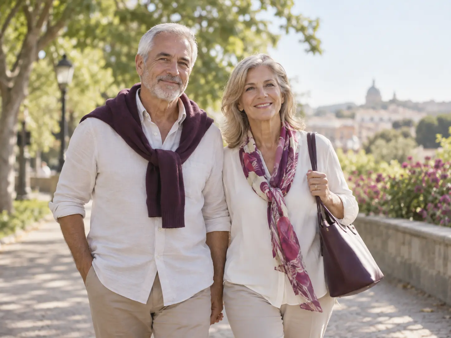 Una pareja sénior disfruta de un paseo